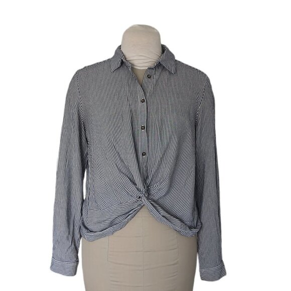 Heartloom Striped Twist Hem Button Down Shirt - Picture 2 of 5
